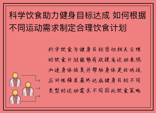 科学饮食助力健身目标达成 如何根据不同运动需求制定合理饮食计划